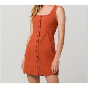 Chloe & Katie M Overall Sleeveless Dress Linen Blend Rust Boho Festival Western